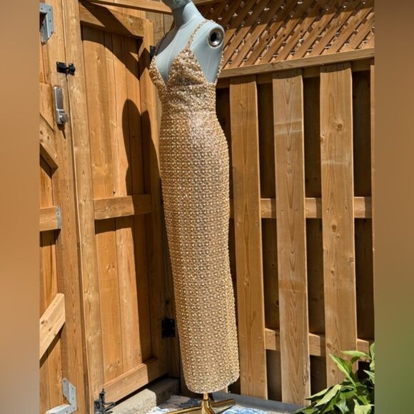 🆕 BRONX & BANCO 🧿 NWOT Allegra Gold Sequin & Beaded Maxi Dress, Sz S US 4 - Picture 9 of 16